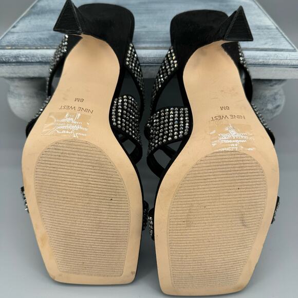 Nine West Adyson Embellished Square Toe Heeled Sandals Black Size 8M - Picture 8 of 10